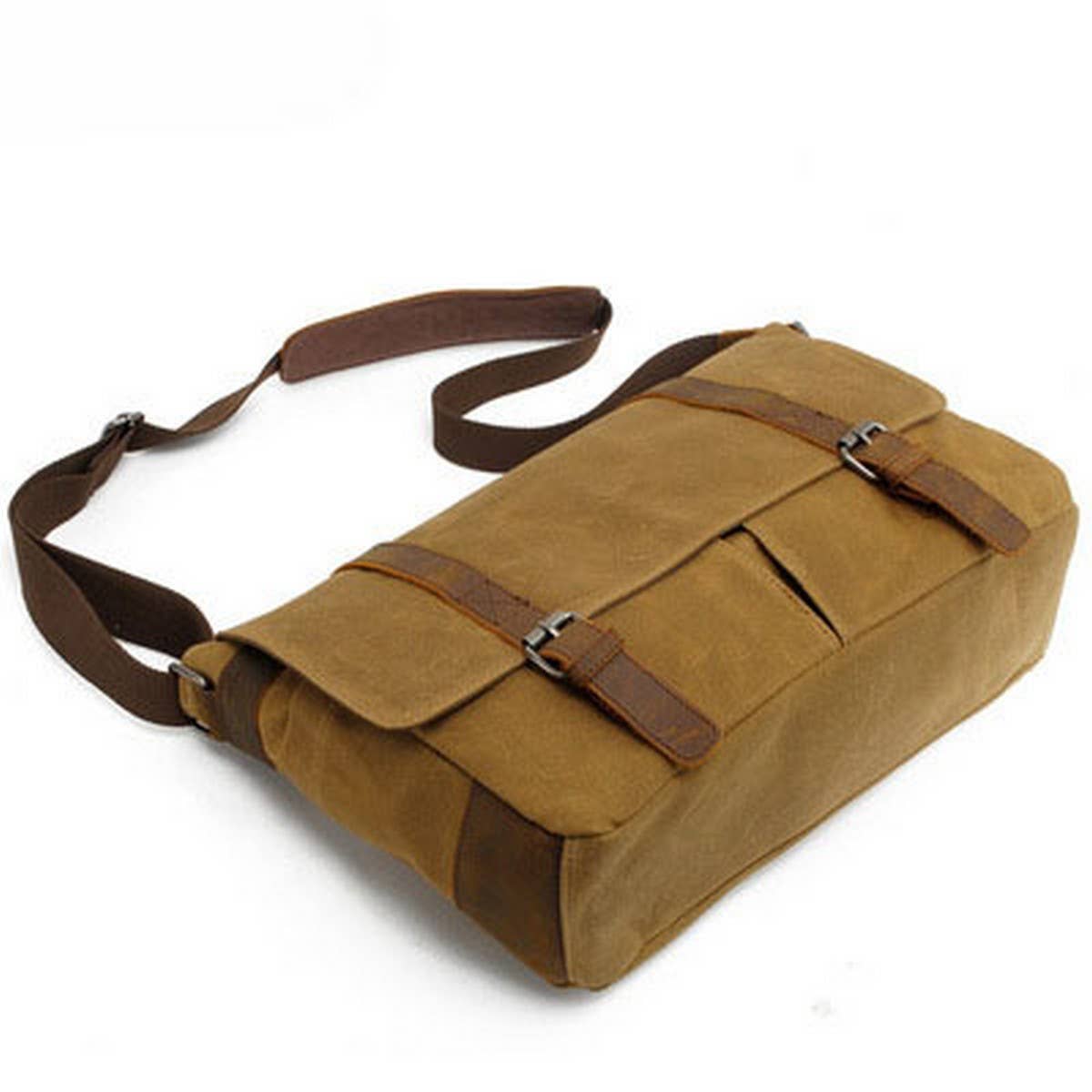 Waxed Canvas Laptop Satchel with Leather Trim_CWAB5568