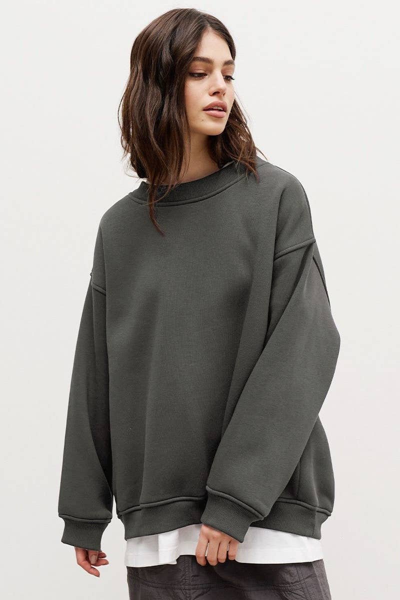 CWTBLL1668_SOLID COLOR LOOSE CREW NECK LONG SLEEVE HOODIE