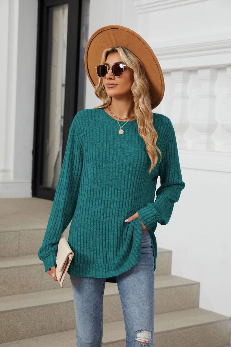 CWOSWL6562_CREW-NECK SOLID COLOR WOOLEN LONG-SLEEVED SWEATER