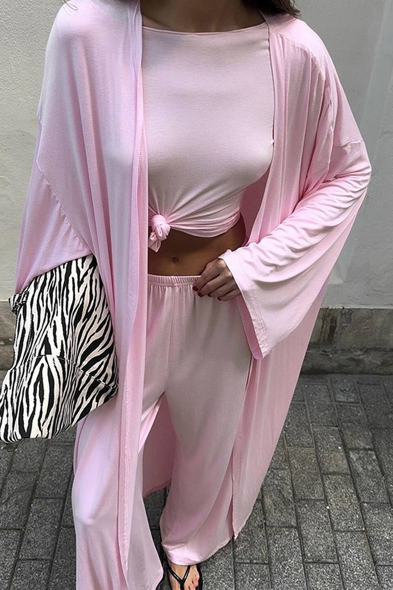 CWSPJ450_SOLID COLOR LONG-SLEEVED KNITTED PAJAMAS SET