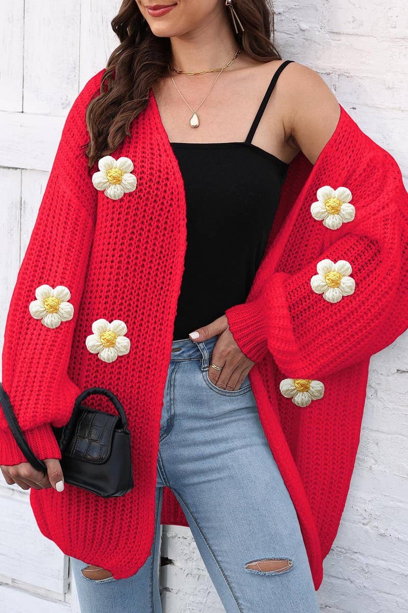 CWOSWL07391_WOMEN CHUNKY KNIT LOOSE FIT CARDIGAN SWEATER