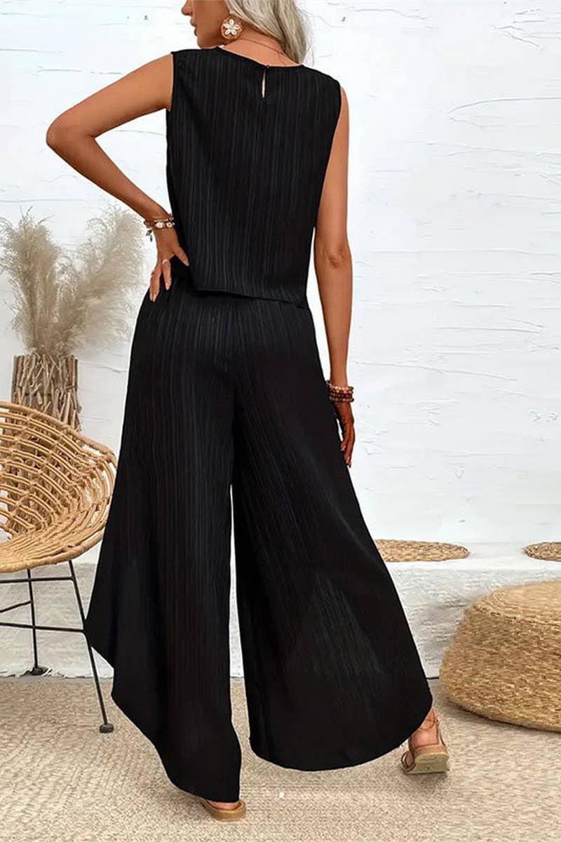 CWSS1134_SUMMER SOLID COLOR CASUAL TWO PIECE SUIT