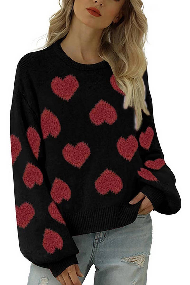 CWOSWL2483_PUFF SLEEVE HEART JACQUARD SWEATER PULLOVER
