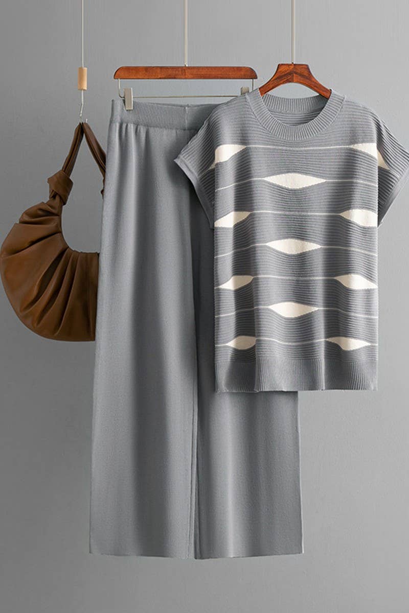 CWSTB00424_STRIPED KNIT TOP & HIGH WAIST WIDE LEG SET