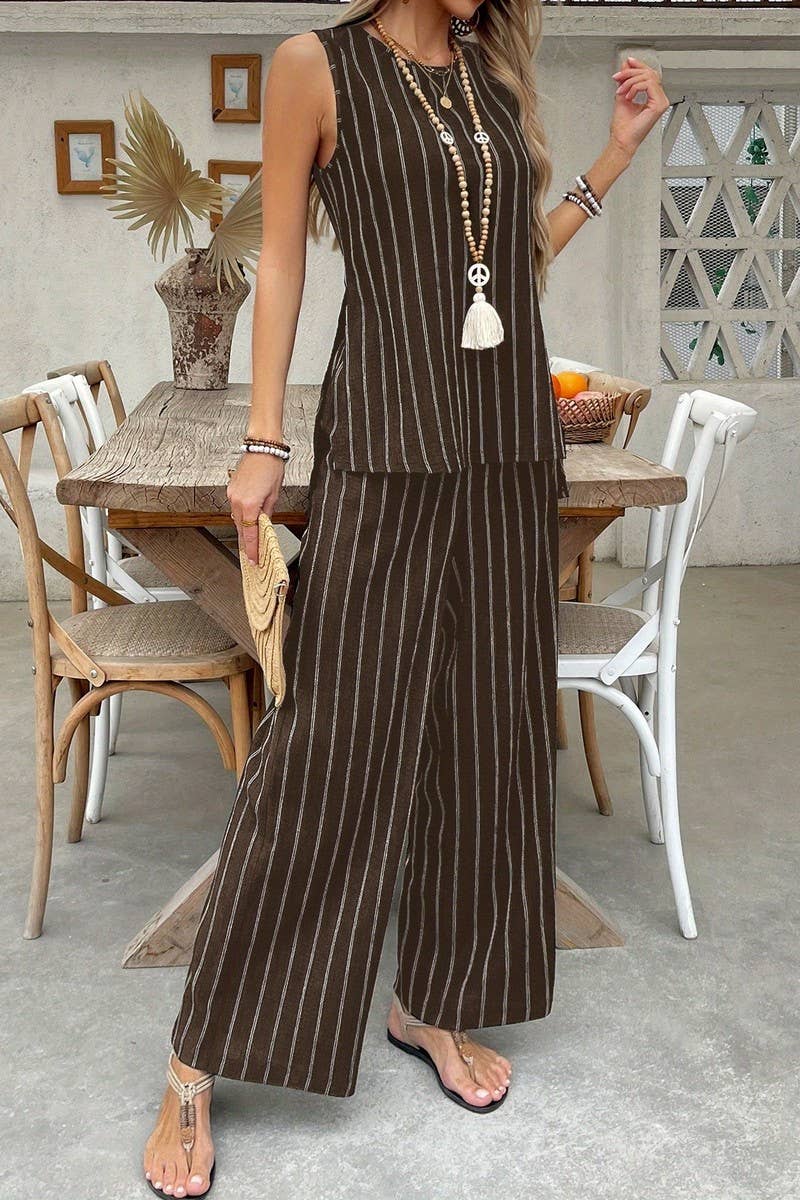 CWSTB2165_STRIPED VEST WIDE-LEG PANTS TWO-PIECE SET
