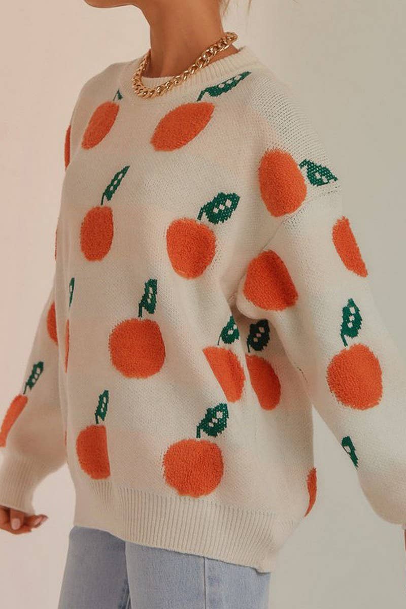 Crew-neck long-sleeved knit pullover sweater