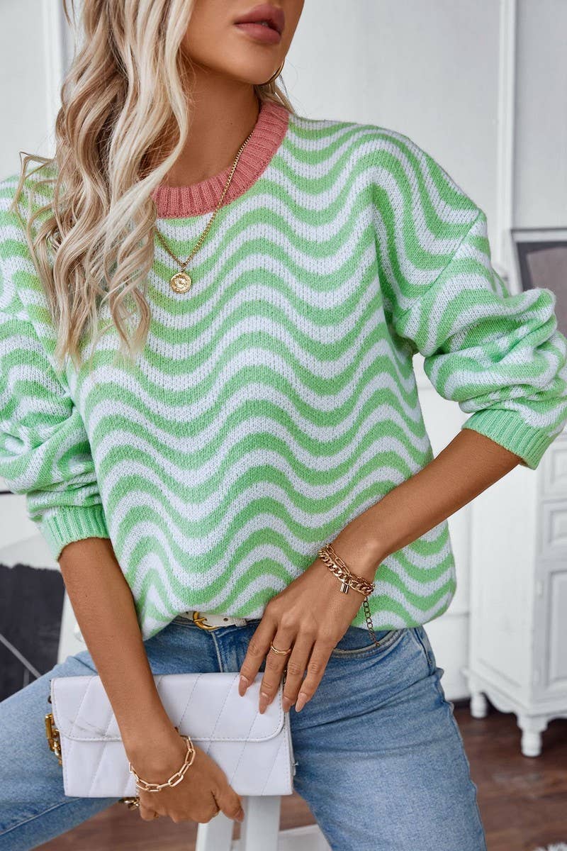 CWOSWL2829_CONTRAST WAVY STRIPED KNITTED SWEATER