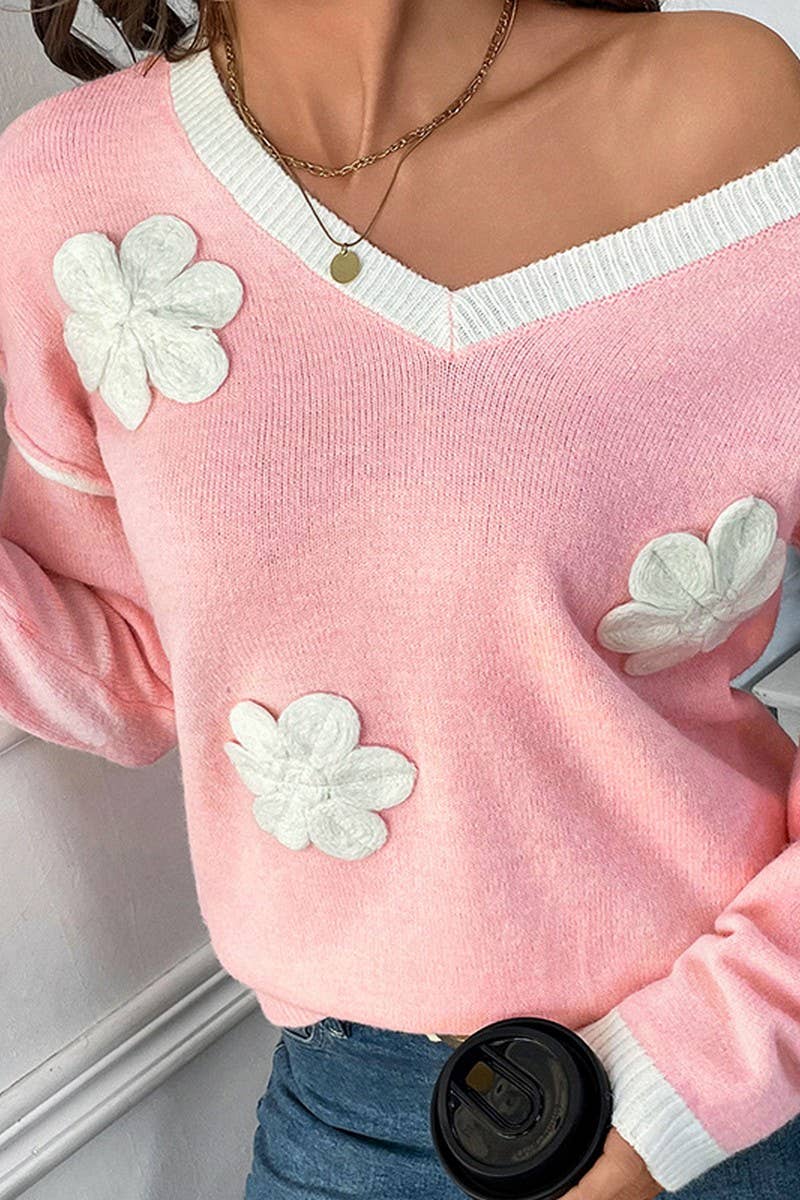 CWOSWL5862_VALENTINE'S DAY V-NECK APPLIQUE SWEATER