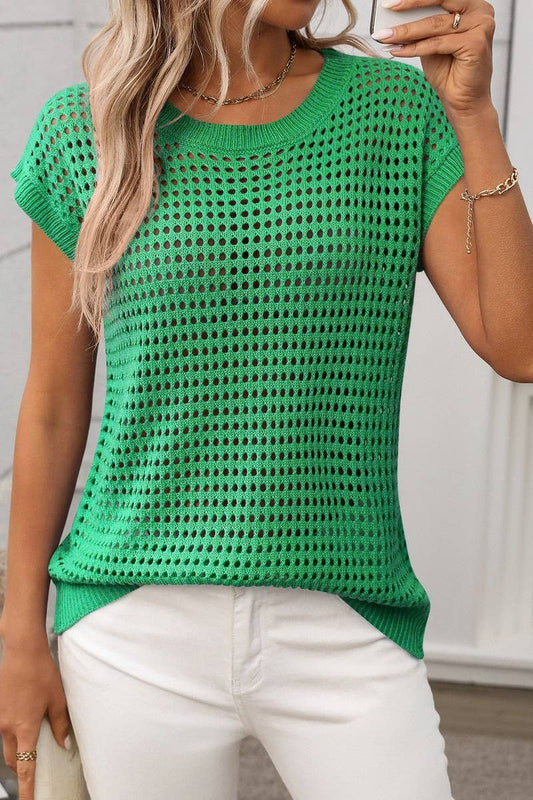 CWOSWS0131_CREW NECK HOLLOW SUNSCREEN KNIT CARDIGAN