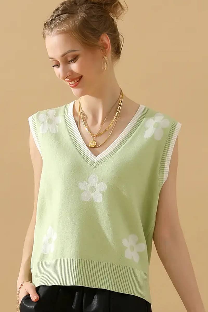 CWTBLS1762_SPRING AND SUMMER V-NECK SLEEVELESS FLORAL VEST