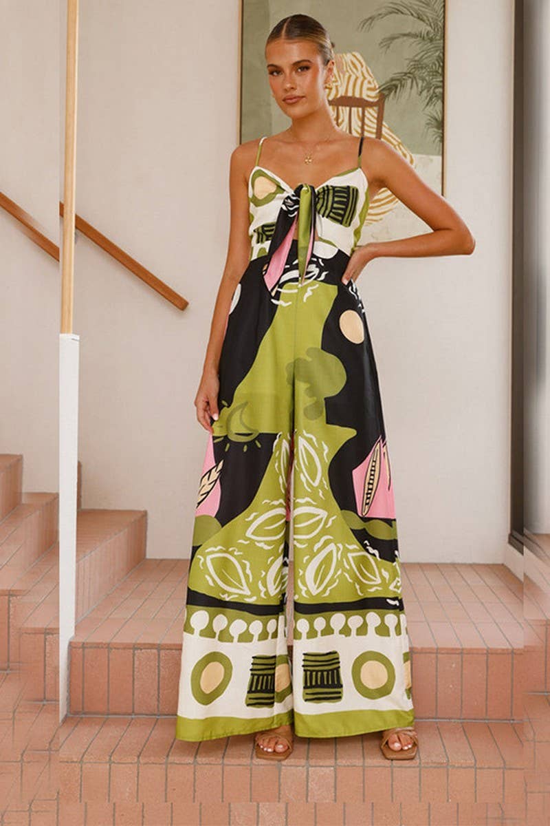 CWSJS1621_CASUAL DIGITAL PRINT FRONT TIE JUMPSUIT