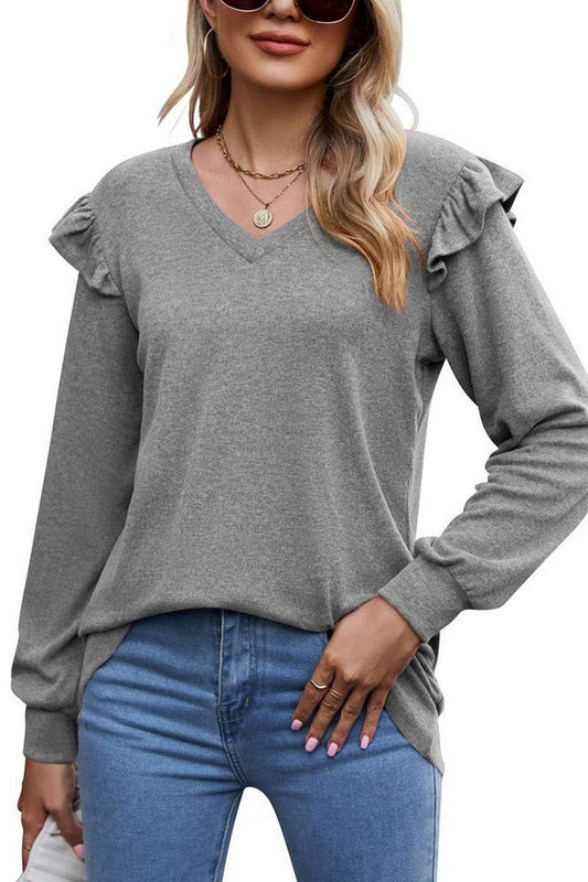 CWTTL1646_V-neck Long Sleeve Pullover Top