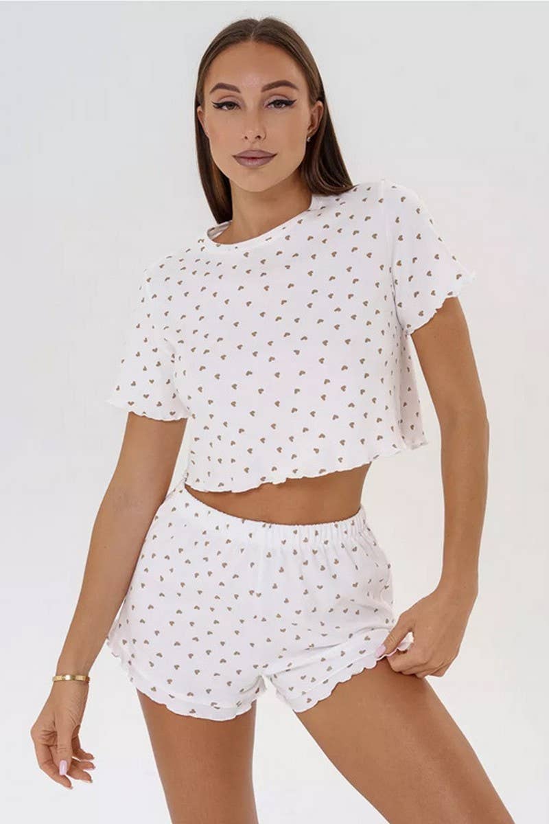 CWSPJ00482_HEART PRINT SHORT SLEEVE AND SHORTS PAJAMA SET