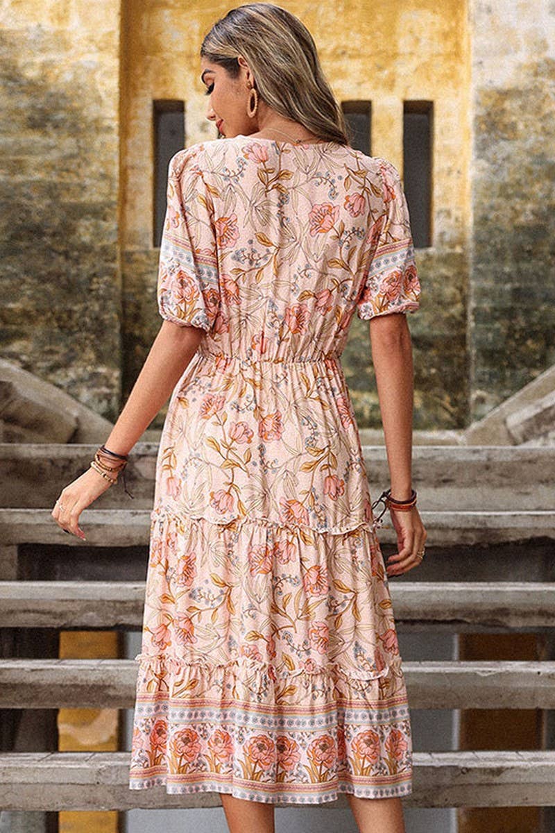 CWDSD2750_Deep V-Neck Short Sleeve Print Dresses