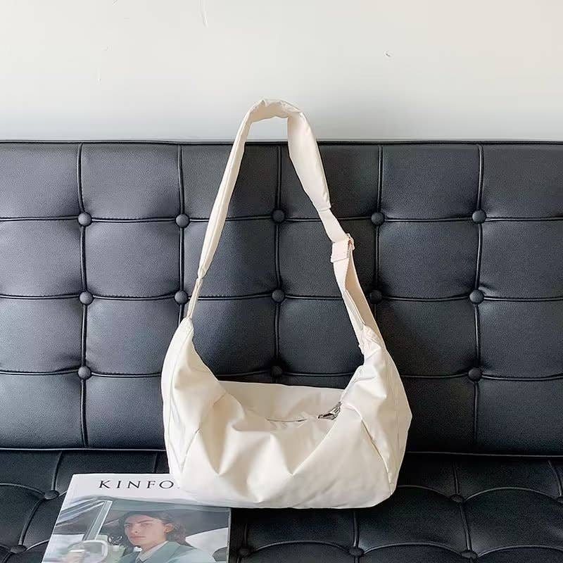 Pleated wide shoulder strap canvas bag