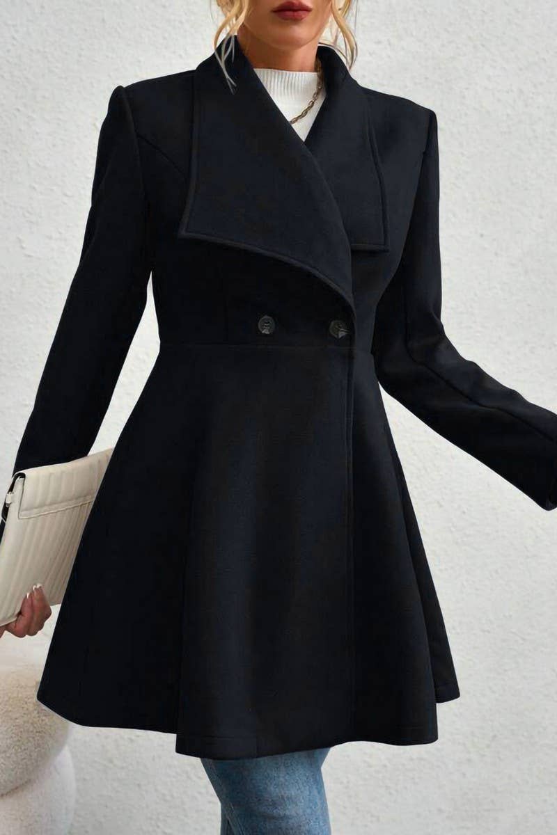 CWOCO00201_SOLID COLOR SLIM MID-LENGTH LAPEL WOOLEN COAT