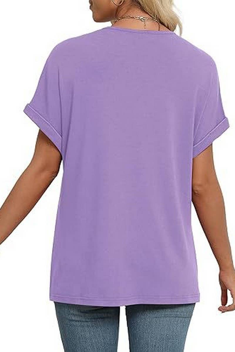 CWTBLS2191_SOLID V-NECK LOOSE BATWING SLEEVE CROP TEE