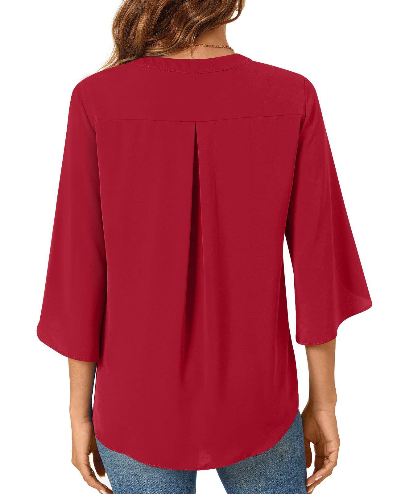 CASUAL LOOSE V-NECK MID-SLEEVE T-SHIRT