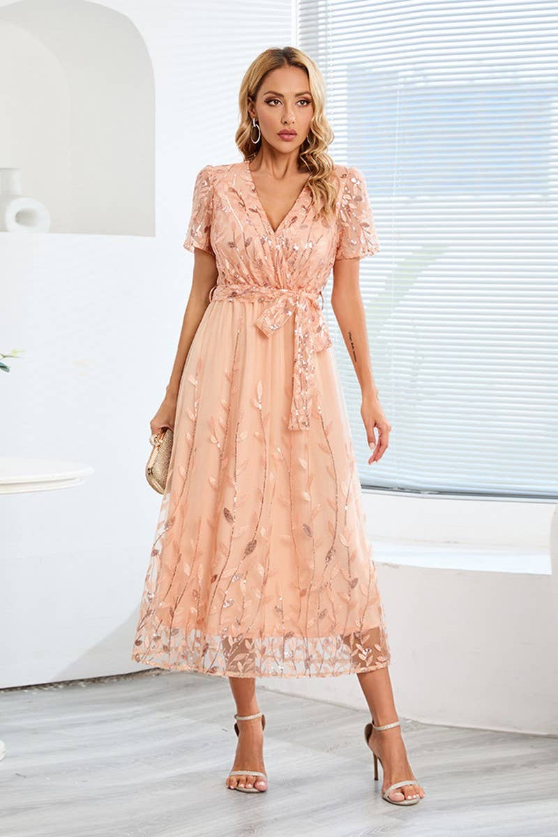 CWDMD1468_V-NECK SHORT SLEEVED DRESS