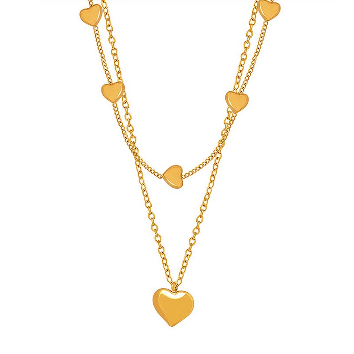 HEART SHAPED DOUBLE LAYER TITANIUM STEEL NECKLACE