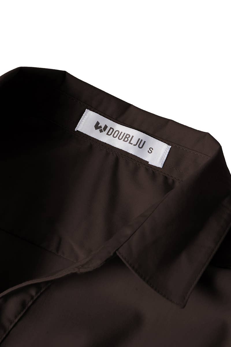 CWTSTS116_Basic Slim Fit Simple 3/4 Sleeve Button Down Shirt