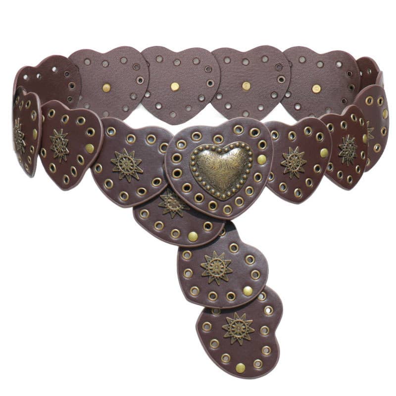 Ethnic-style heart-shaped spliced riveted belt