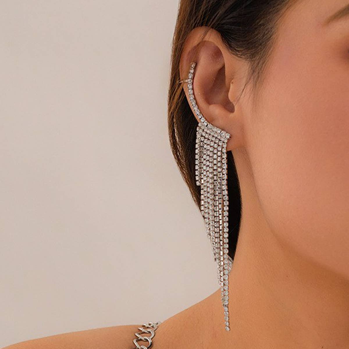 FRENCH STYLE TASSEL RHINESTONE EARRINGS