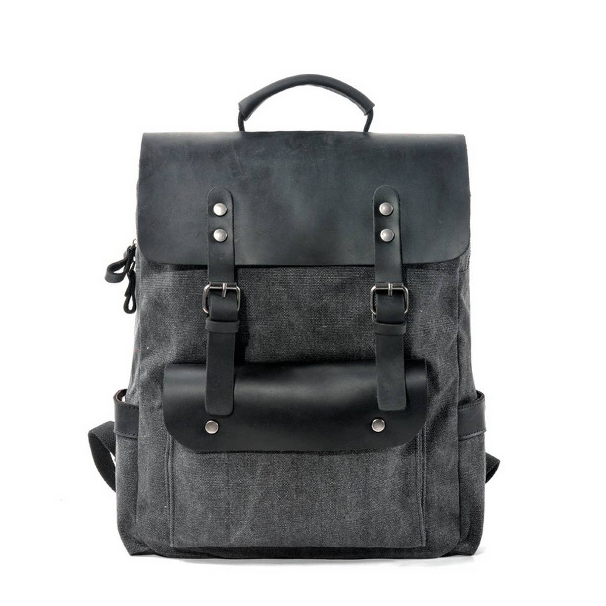 Unisex Cotton Canvas Leather School Backpack_CWAB5529