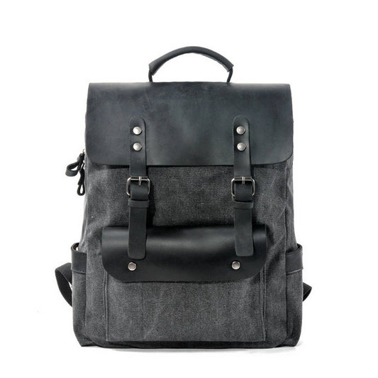 Unisex Cotton Canvas Leather School Backpack_CWAB5529