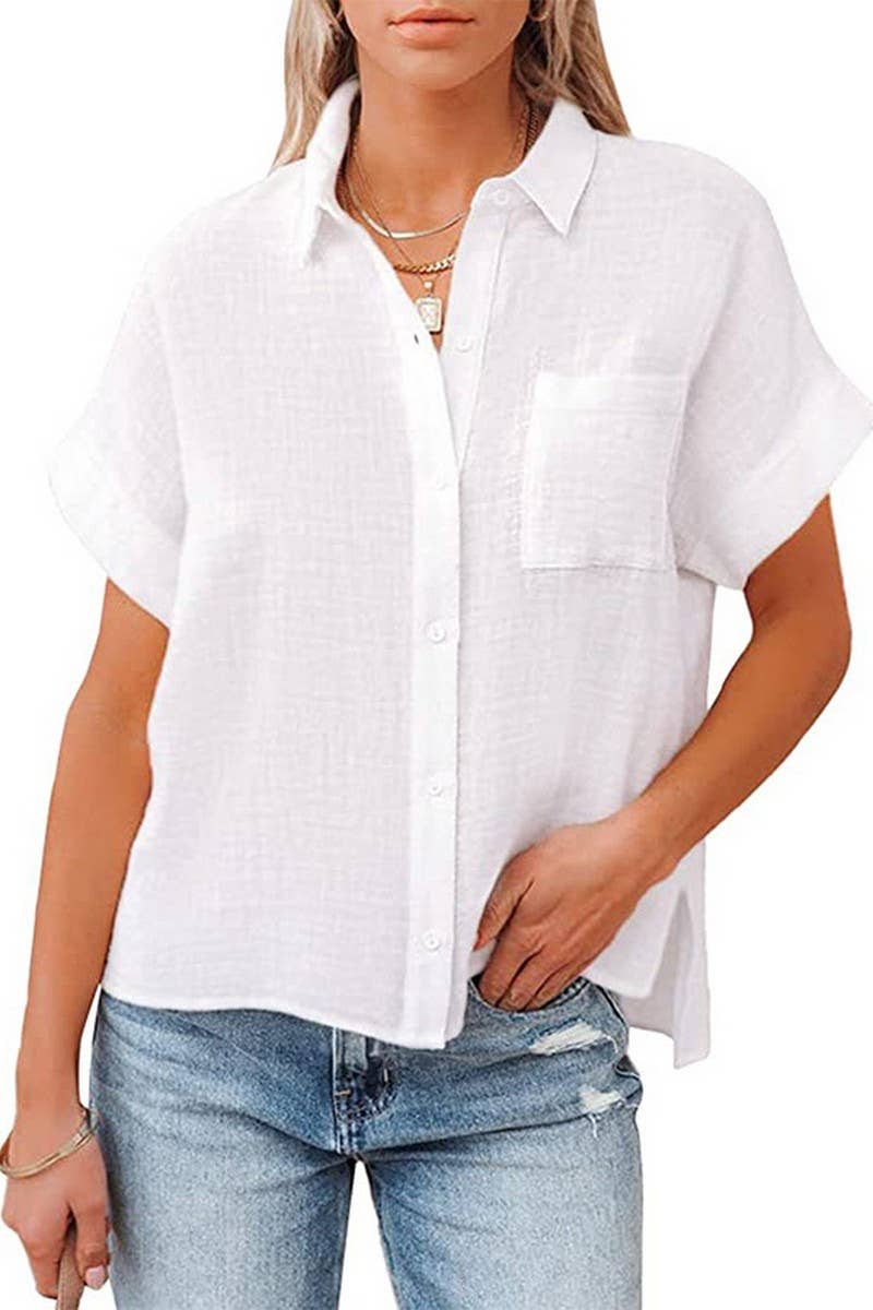 CWTBLS0793_COTTON AND LINEN CASUAL SIDE SLIT POCKET SHIRT