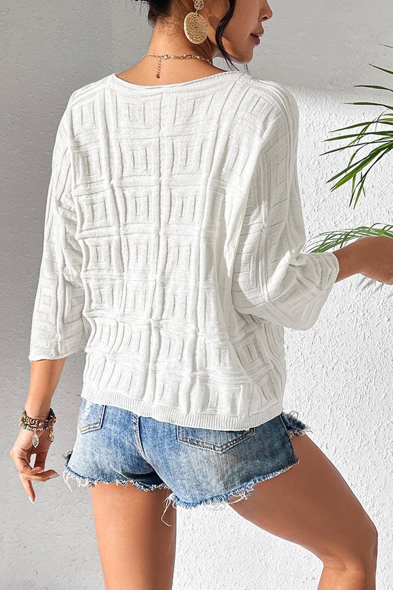 CWOSWL2690_SOLID COLOR PULLOVER V-NECK KNITTED TOP