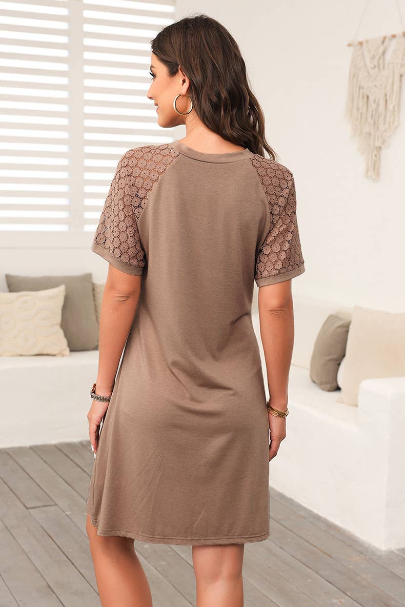 Fashionable lace cutout short-sleeved dress