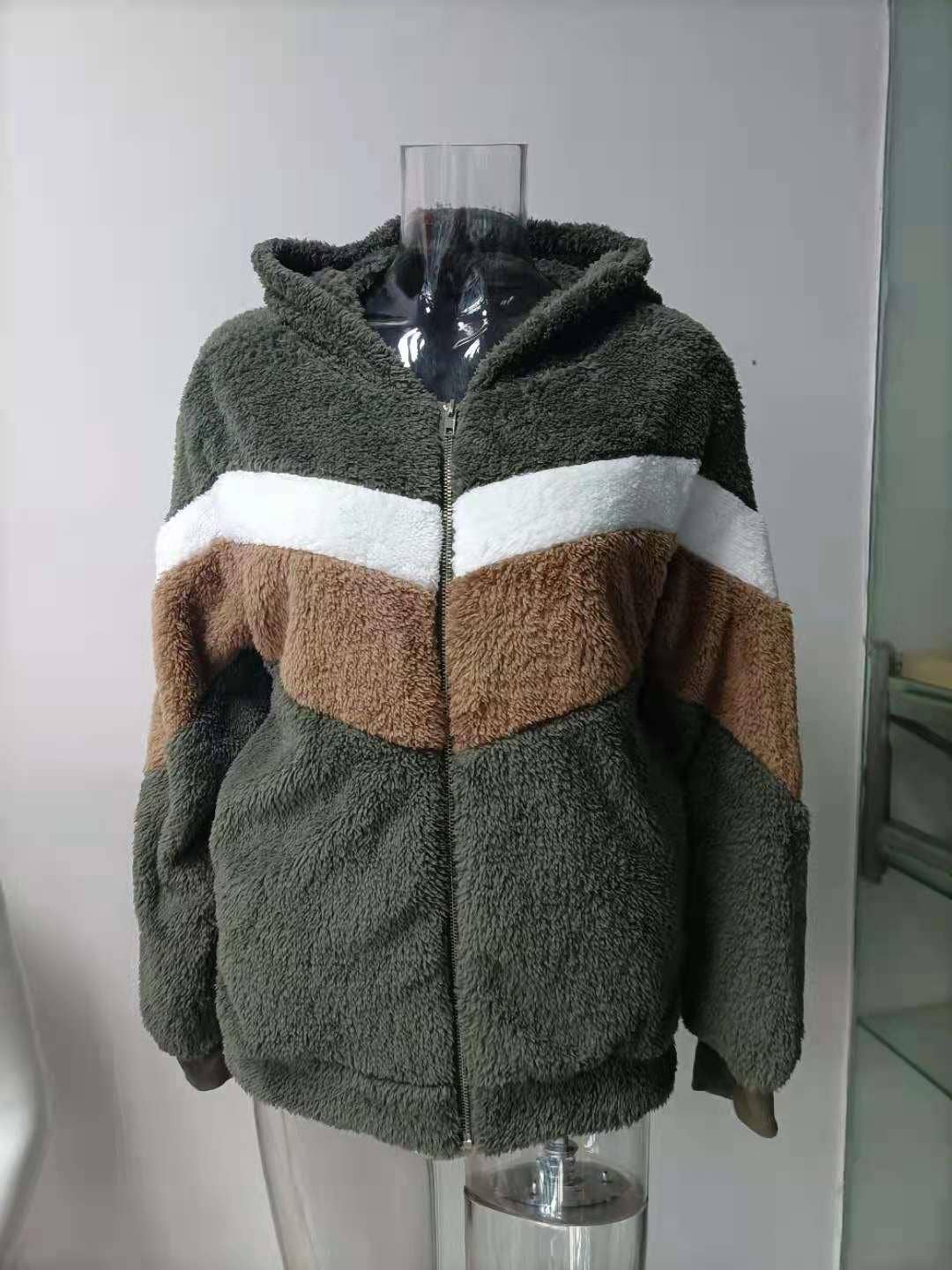 FLEECE ZIP-UP CARDIGAN WITH STRIPED POCKET COAT