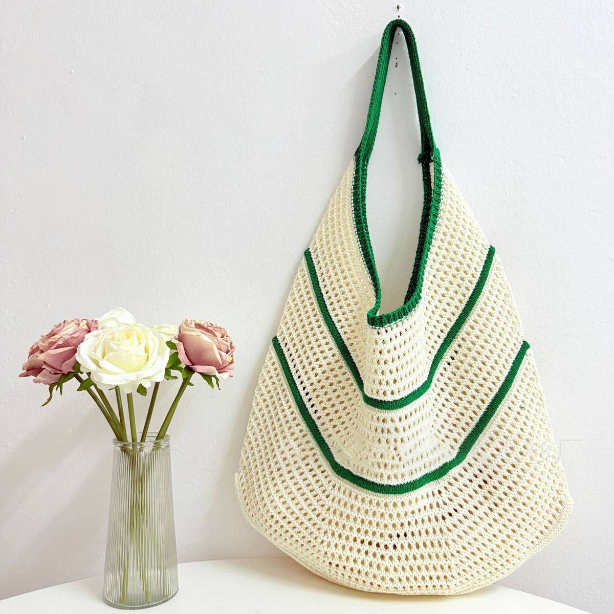 CUAB00630_2025 STRIPED KNIT TOTE BAG LARGE CAPACITY VACATION