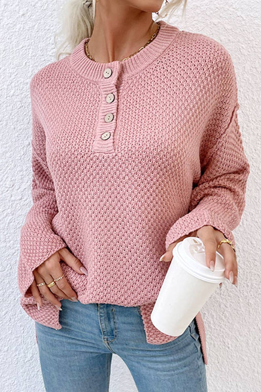 CWOSWL589_Loose V Neck Button Tops Pullover Sweater