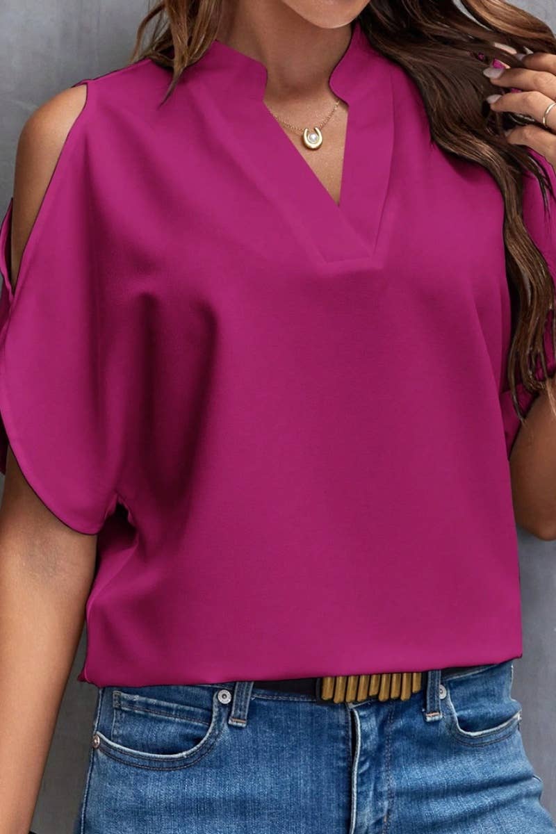 CWTBLS1124_SUMMER V-NECK OFF-THE-SHOULDER SHORT-SLEEVED TOP