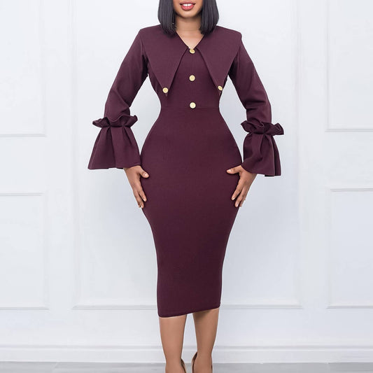 FASHIONABLE AND ELEGANT COMMUTER LONG DRESS_CWDMD3698