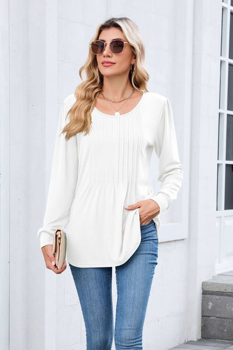 CWTBLL01305_CREW NECK SOLID RIBBED LONG SLEEVE CASUAL TEE