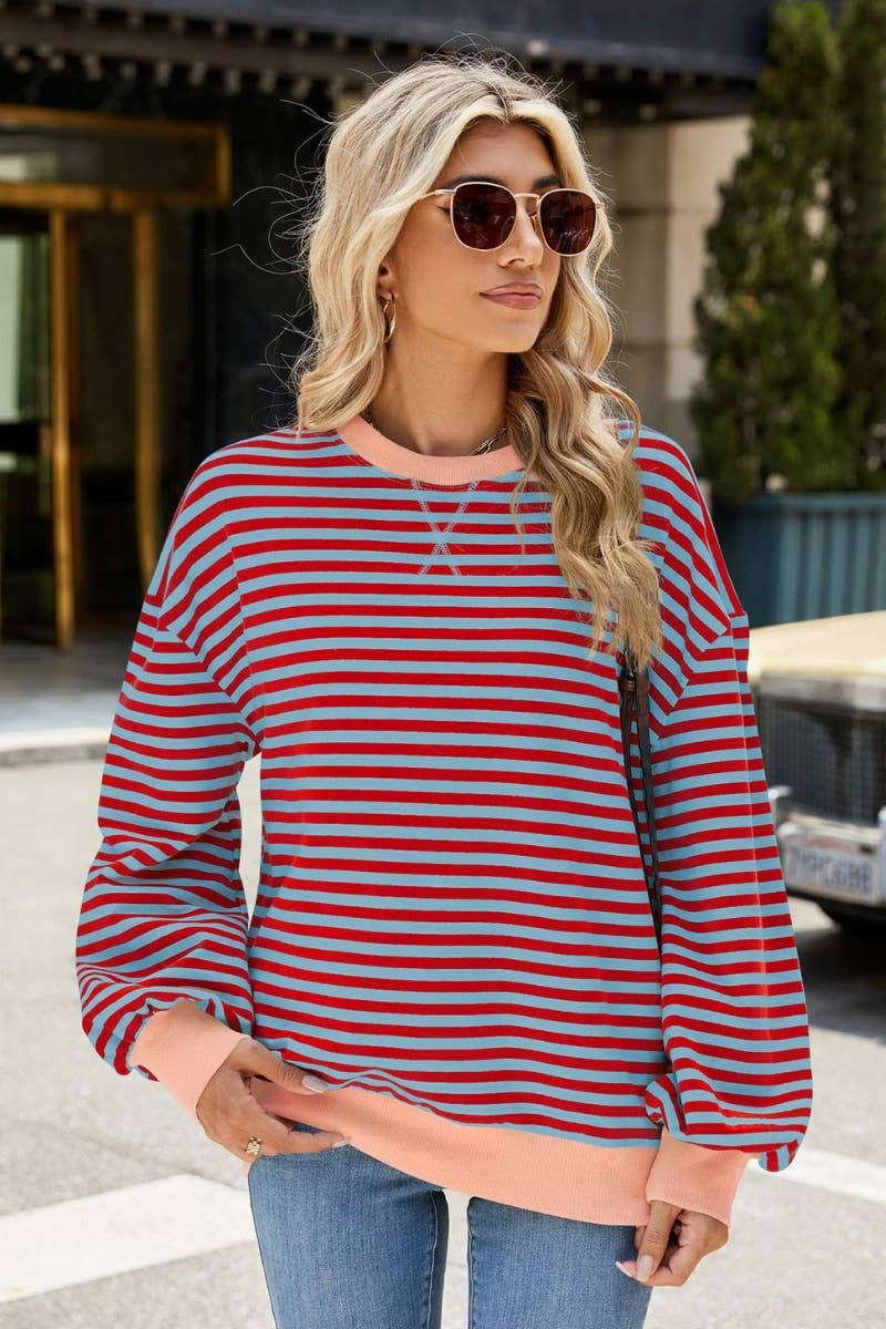 CWTBLL1888_FALL CREW-NECK STRIPED LONG-SLEEVED TOP