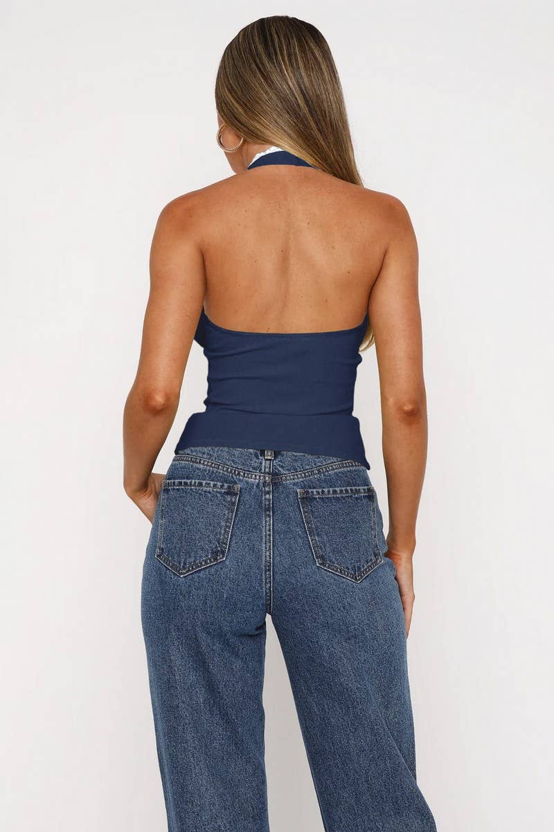 CWTSTSL0157_LACE-UP BOW HALTER NECK GYARU CAMISOLE