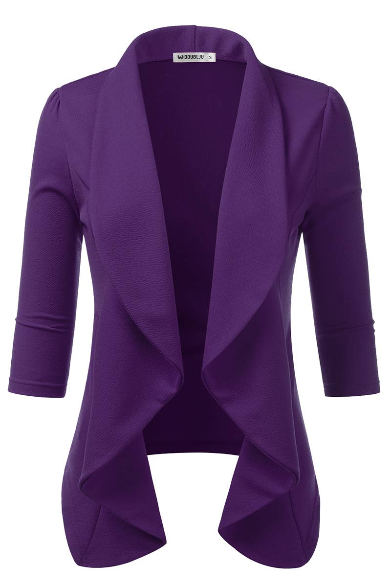 CWOBL089_Casual Work 3/4 Sleeve Open Front Blazer