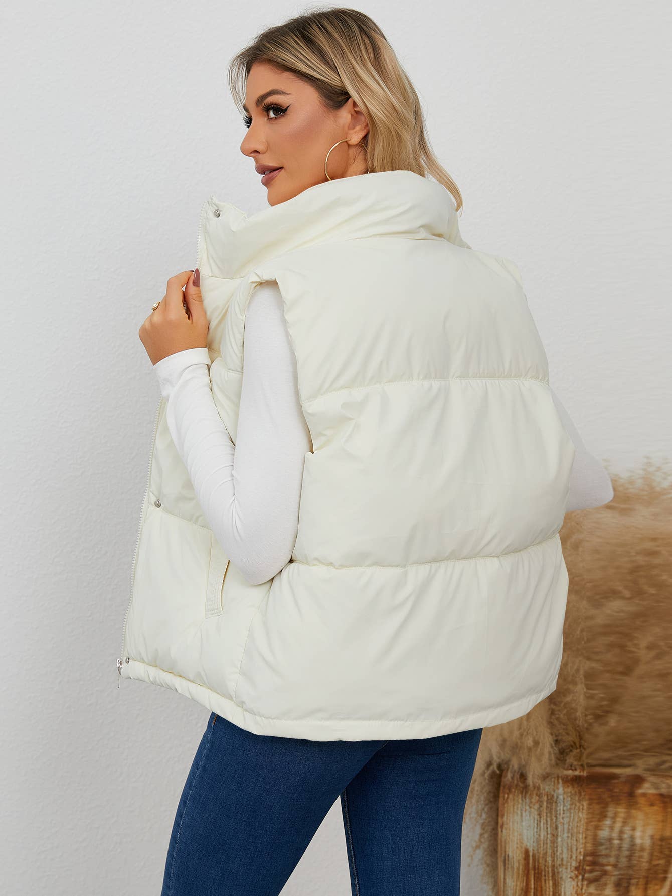 Cotton-padded stand-up collar waistcoat