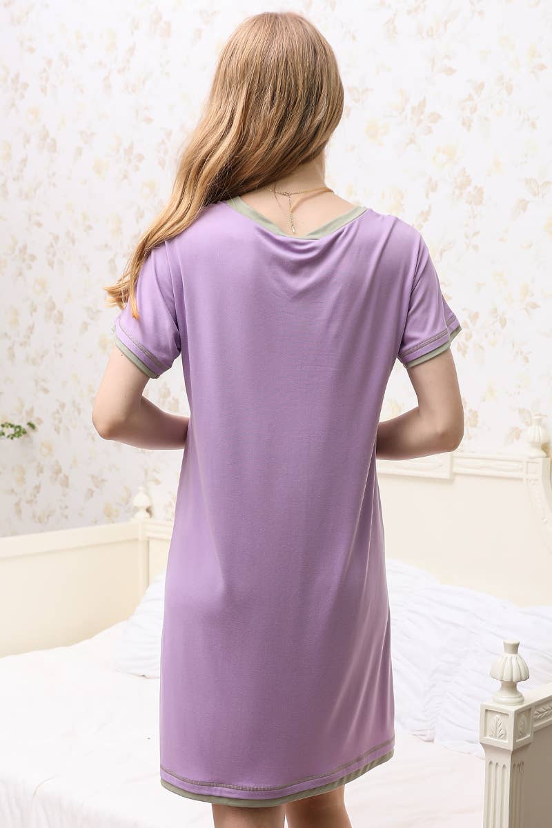 CWDSD10385_V-NECK SHORT SLEEVE SLEEPWEAR DRESS