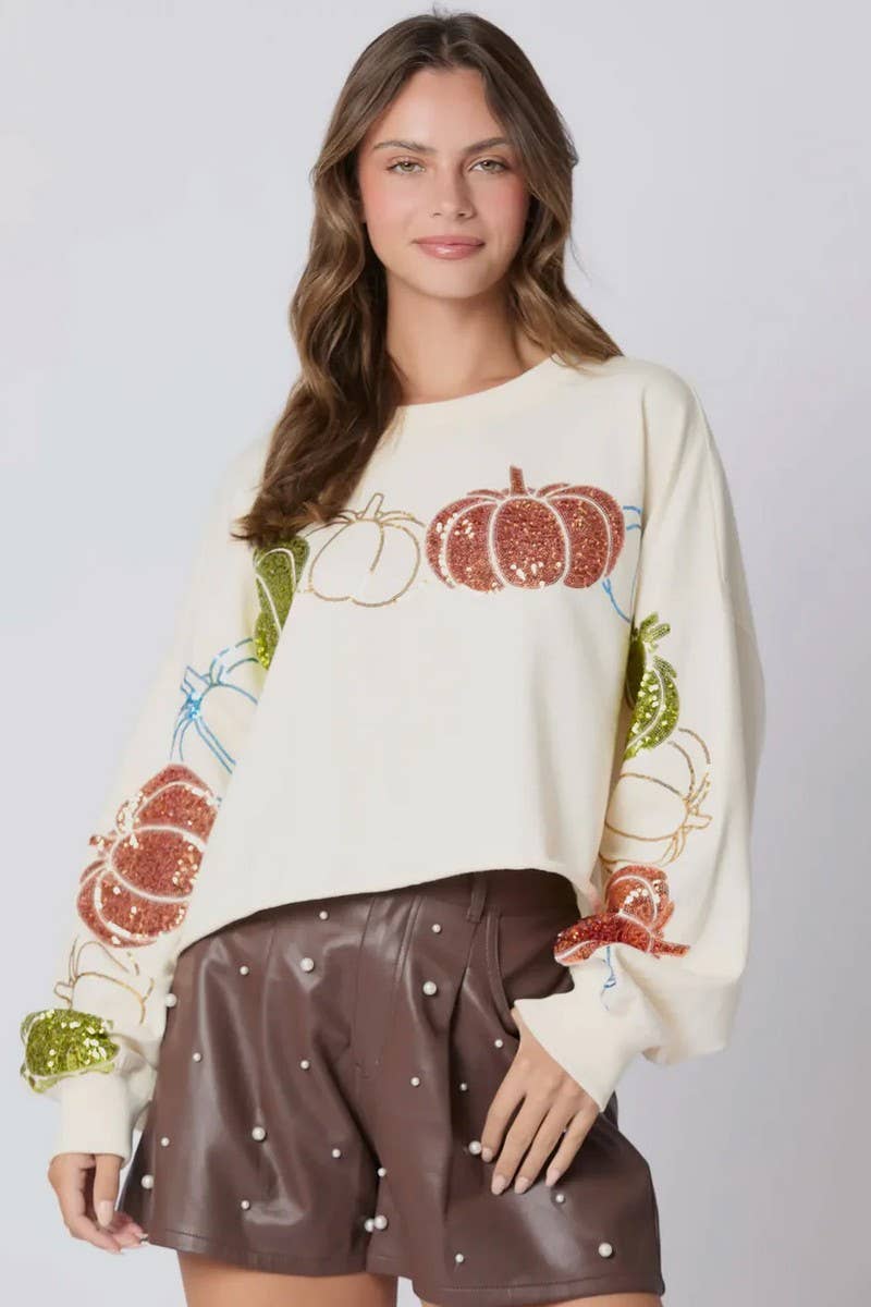 CWTBLL01263_HALLOWEEN PUMPKIN SEQUIN PULLOVER SWEATSHIRT