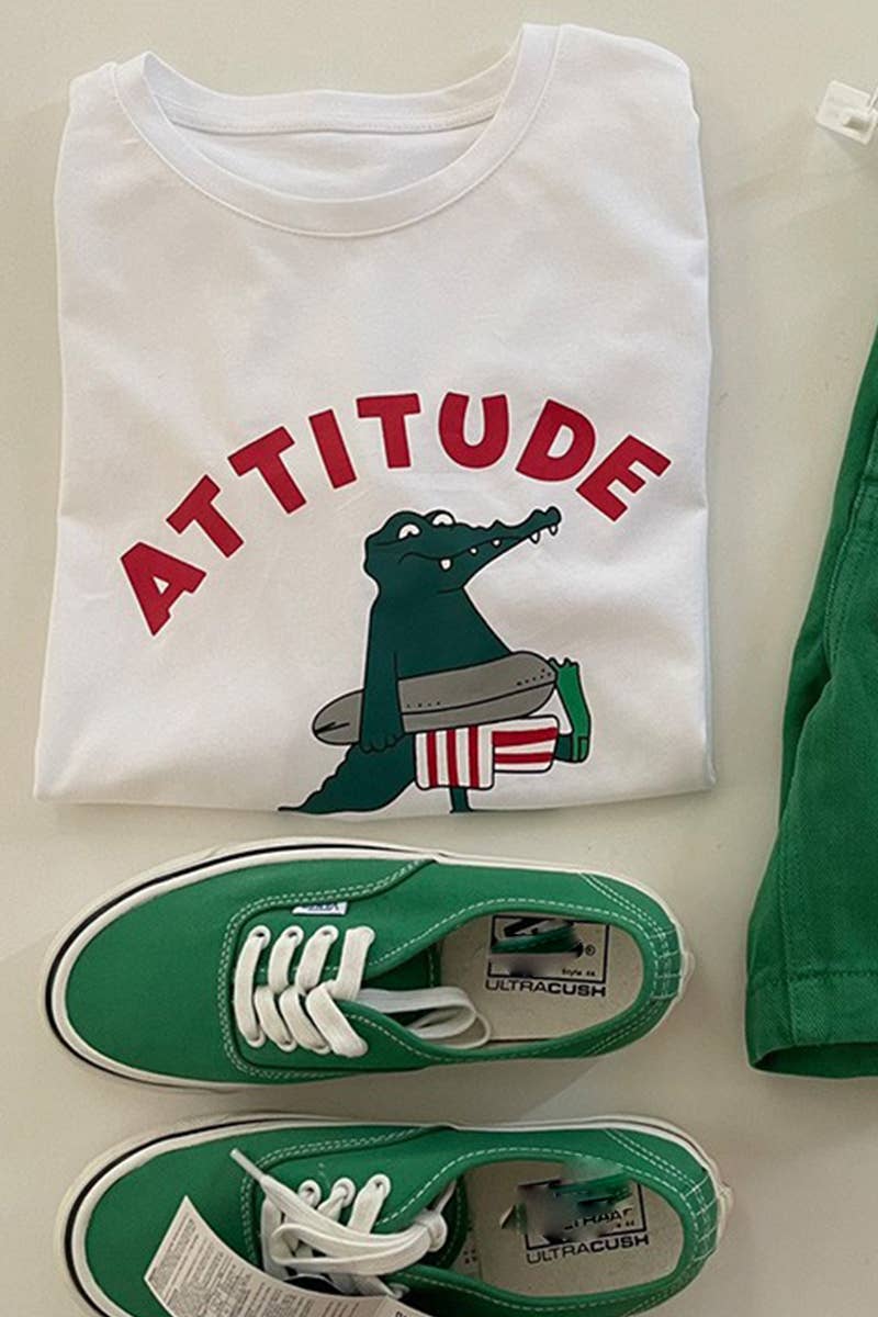 CWTTS0975_CARTOON LETTER PATTERN SHORT SLEEVED T SHIRT