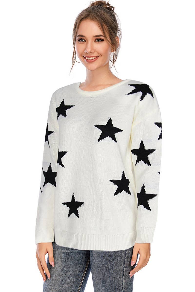 CWOSWL5201__AUTUMN STARS LONG-SLEEVED CREW NECK SWEATER