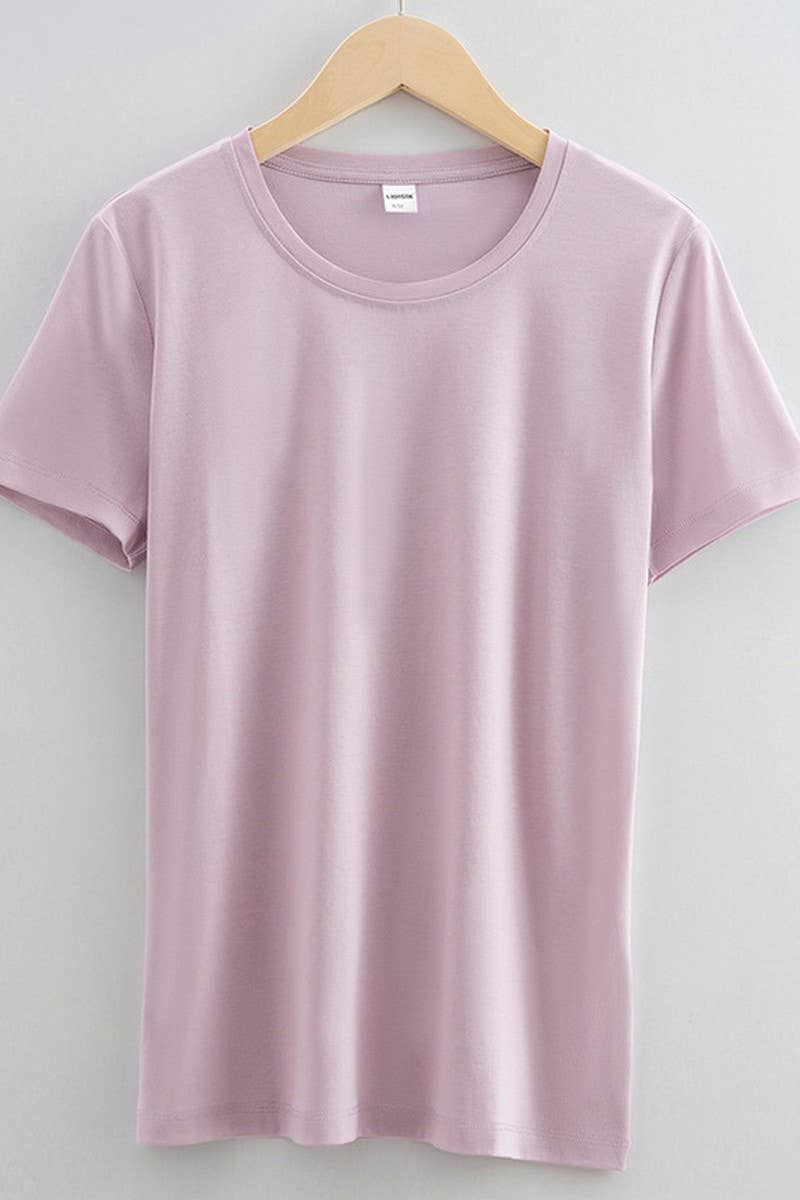 CWTTS1040_SOLID COLOR CASUAL ROUND NECK WOMEN T-SHIRT