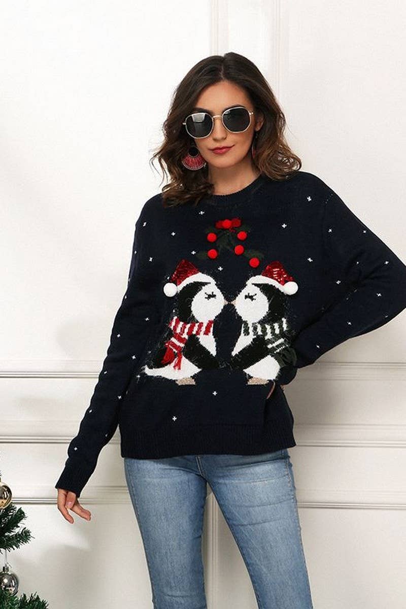 CWOSWL2482_LITTLE PENGUIN JACQUARD LOOSE SWEATER CARDIGAN