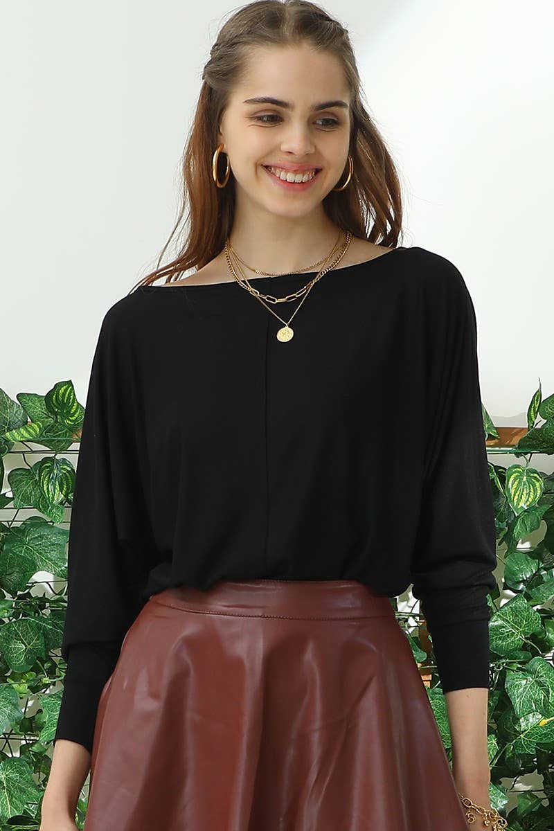CWTTL1506_ROUND NECK BATWING SLEEVE TOP