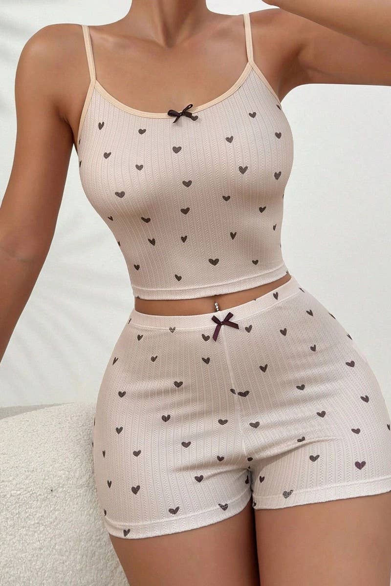 CWSPJ00495_HEART PRINT BOW TIE CAMI PAJAMA SET